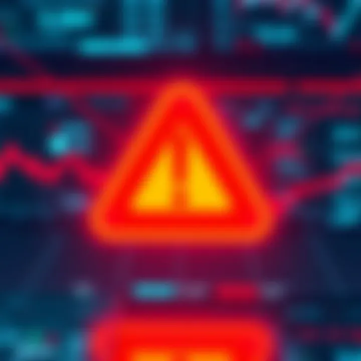 An alert graphic showing a warning symbol over a digital trading platform, indicating possible shutdown and trading closure.