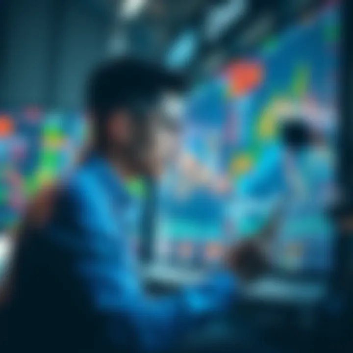 A focused individual studying charts and graphs on a computer screen, representing day trading