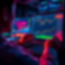A person analyzing investment charts with a focus on dollar-cost averaging, showing steady growth on the screen