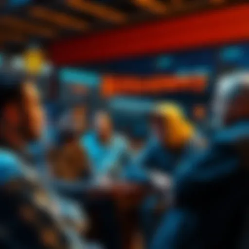 A group of people discussing opinions on Bitcoin and cryptocurrencies in a casual setting, highlighting different views on digital currencies like Ethereum and Chainlink.