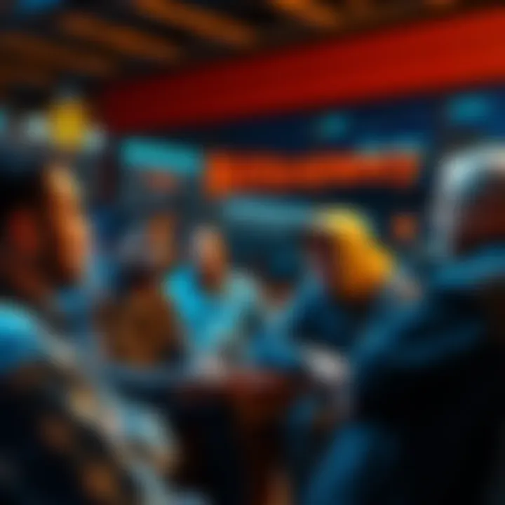 A group of people discussing opinions on Bitcoin and cryptocurrencies in a casual setting, highlighting different views on digital currencies like Ethereum and Chainlink.