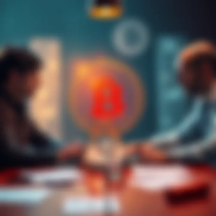 Debate on Bitcoin A heated discussion about Bitcoin between two people with laptops and papers on a table, showcasing differing opinions.
