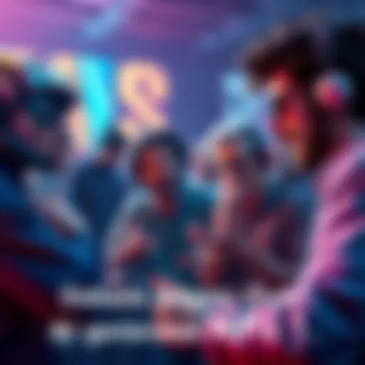 A group of artists discussing AI generated NFTs, showing mixed reactions with some excited and others skeptical.