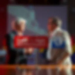 Two people discussing political ideologies with signs representing left and right perspectives in front of them