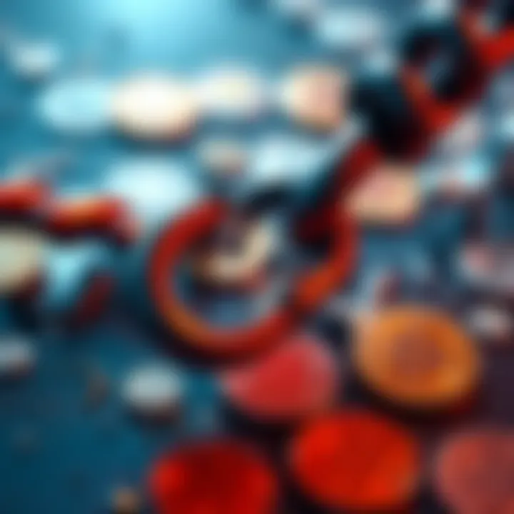 A close-up view of a broken chain link symbolizing the flaws in crypto decentralization alongside digital currency symbols.