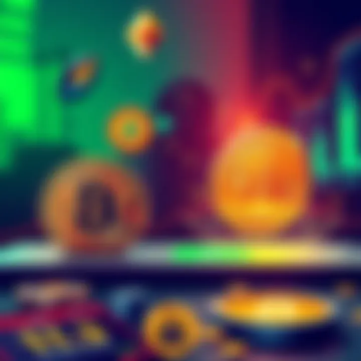 A digital illustration showing different cryptocurrencies like BTC and ETH being exchanged on a decentralized platform, with a focus on security and speed.