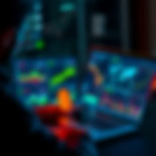 A person analyzing DeFi graphs and charts on a laptop, focusing on sustainable investment strategies.