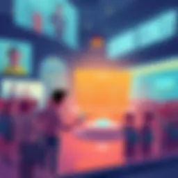 Decentralized Gig Economy Concept Illustration showing a digital platform with people offering services, symbolizing a decentralized alternative to Fiverr on the Solana network.