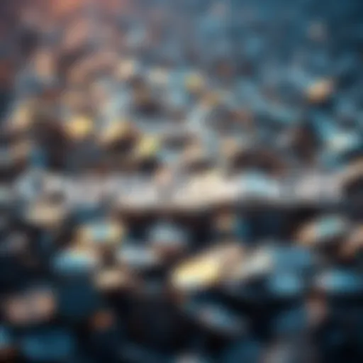 A visual representation of popular cryptocurrencies like HBAR and Cardano amidst a sea of lesser-known coins, showing their gradual decline in the market.