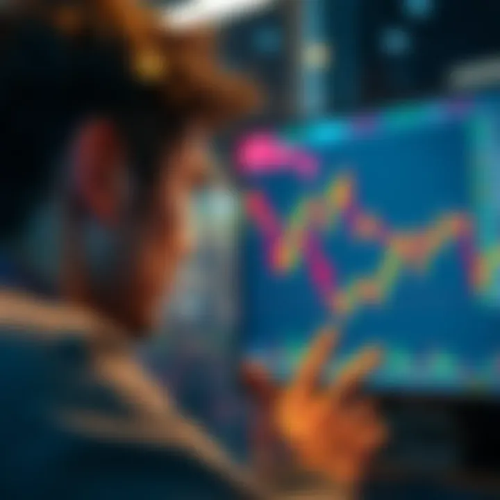 A person looking at a screen displaying falling cryptocurrency charts, showing altcoins in decline. The individual appears contemplative, highlighting the uncertainty in the market.