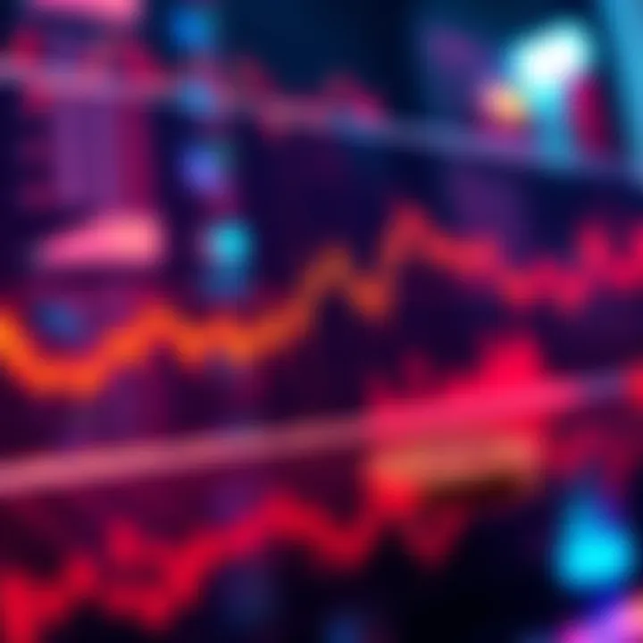 A downward trend line on a Bitcoin trading chart with a red bearish indicator, reflecting market selling pressure.