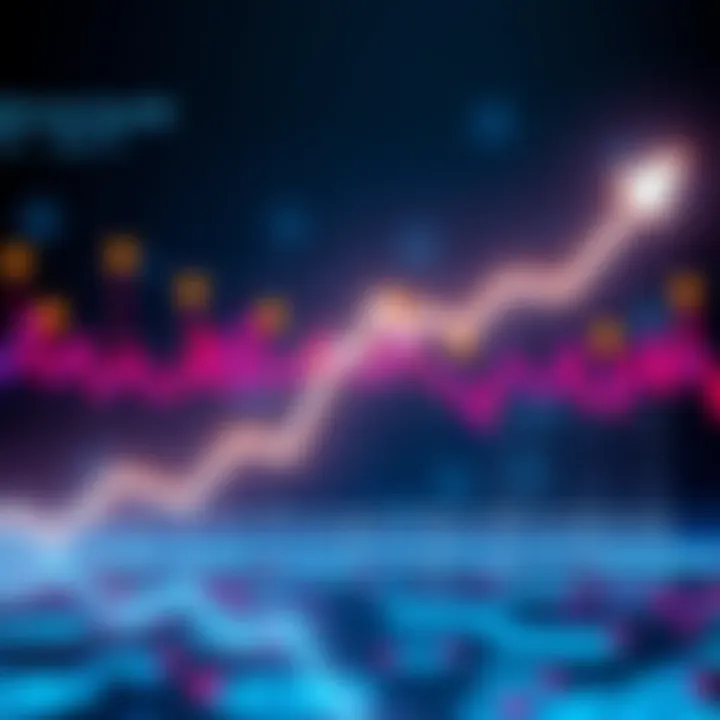 A graph showing Bitcoin's growth slowing down with a downward trendline, symbolizing a shift from explosive increases to steady growth.