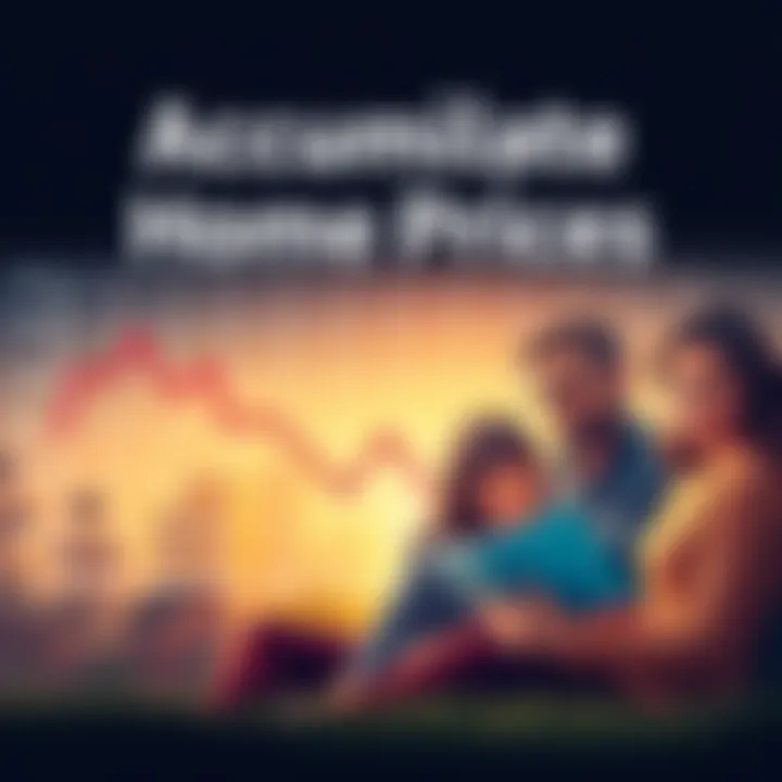 A graph showing a sharp drop in home prices and a worried family looking at their bills