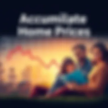 Declining Home Prices A graph showing a sharp drop in home prices and a worried family looking at their bills