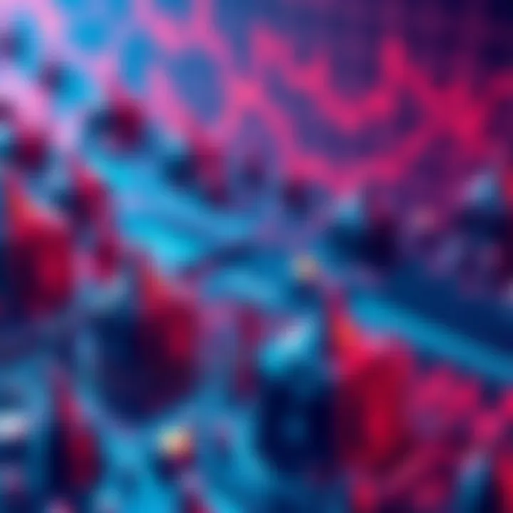 Declining Staking Rewards A visual representation of falling staking rewards in the cryptocurrency scene, depicting nodes with diminishing returns and fluctuating graphs.