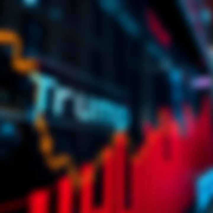 A stock market graph showing a downward trend with the Trump name and logo in the background, symbolizing the brand's declining perception on Wall Street.