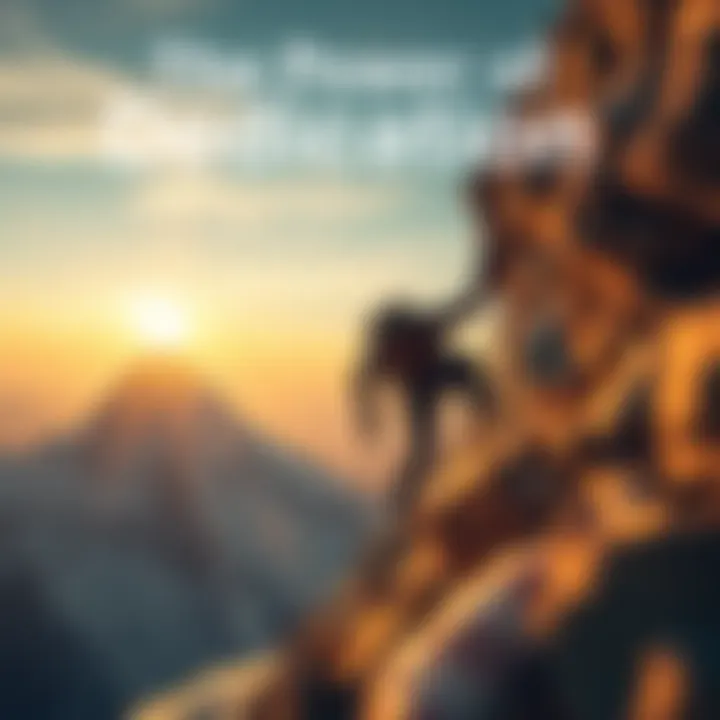 A determined individual pushing through a challenging mountain climb, symbolizing resilience and hard work