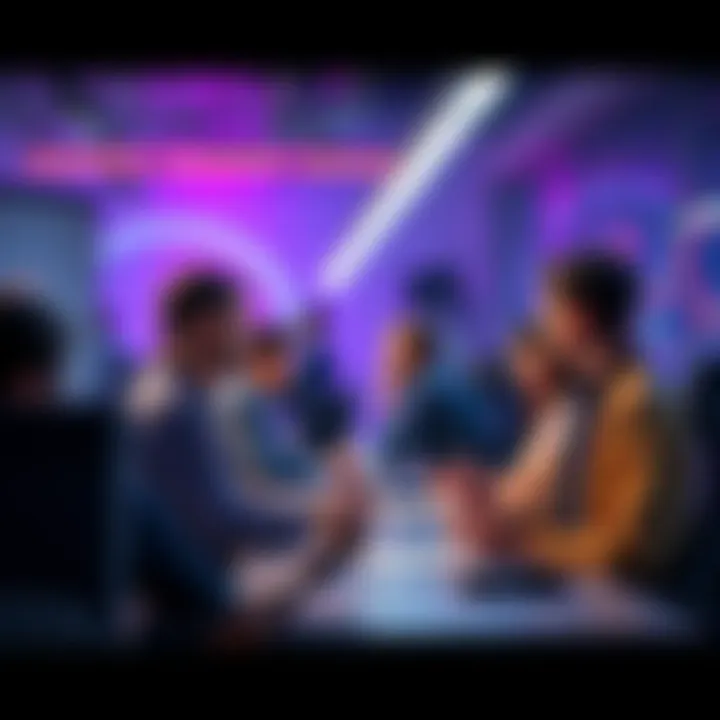 People engaging in a discussion about DeFi and Ethereum strategies at a user board