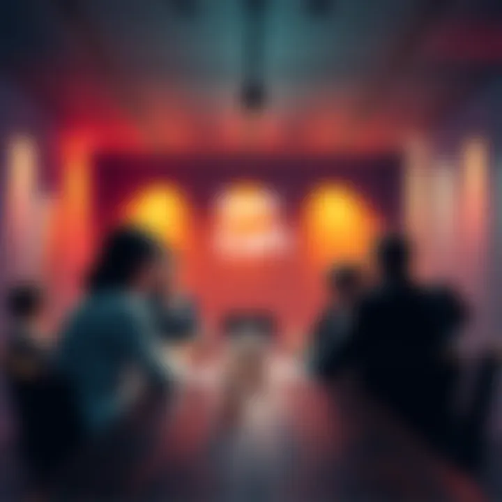A group of people discussing the pros and cons of DeFi and CeFi at a conference meeting.