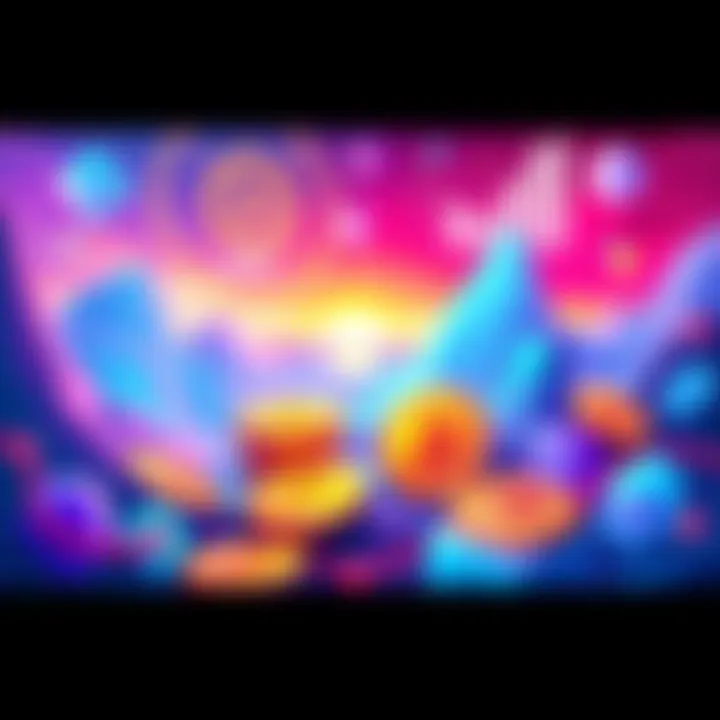 An illustration depicting a futuristic finance landscape with USDC coins and various DeFi logos, emphasizing innovation and investment