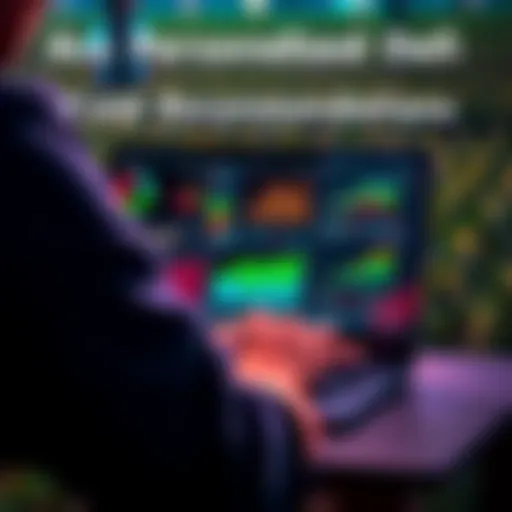 A person analyzing personalized DeFi yield tools on a laptop, with graphs and charts displayed on the screen.