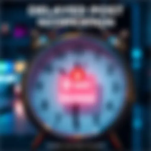 A clock showing one day late with a notification icon, symbolizing a missed deadline in content posting.