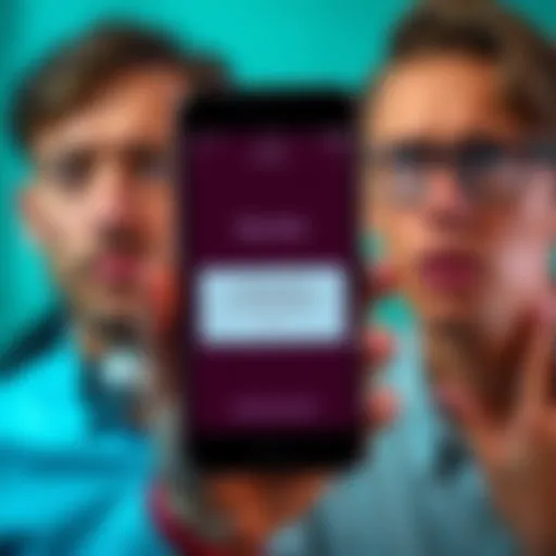 A smartphone displaying a pending payment notification from Revolut, with concerned facial expressions in the background.