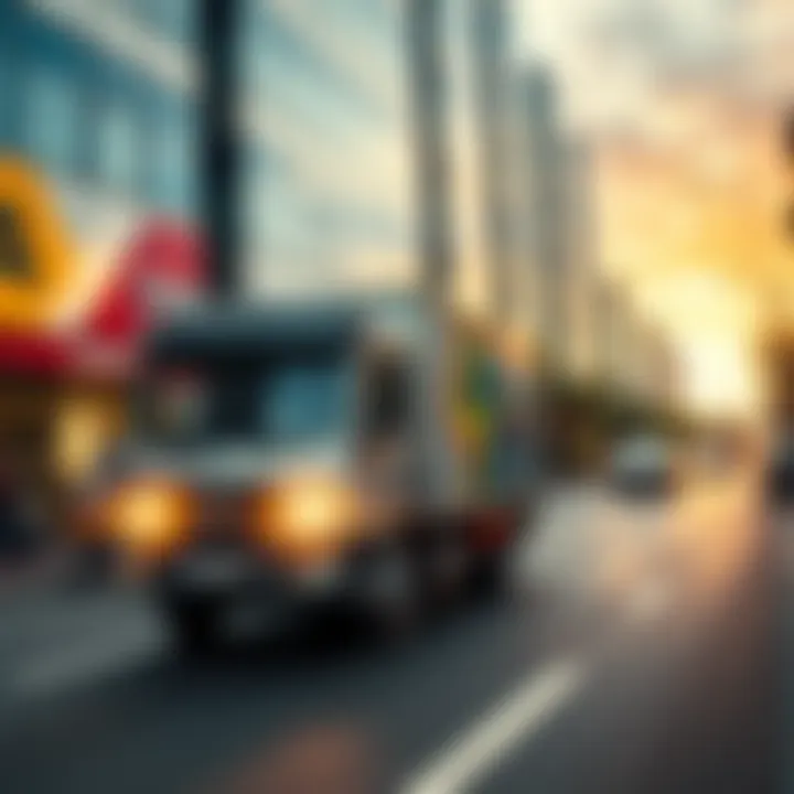 A delivery truck carrying packages driving along a busy street, symbolizing the goal of reaching 1000 parcel deliveries.