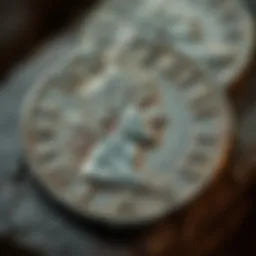 A detailed close-up of a rare denarius coin featuring the portrait of Emperor Vespasian, showcasing its unique design and historical significance.