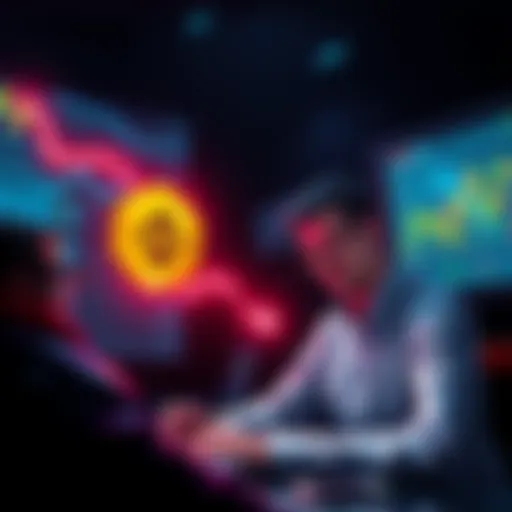A visual representation of Dent Coin being removed from Binance, showing a downward arrow and Binance logo with a worried investor looking at charts.