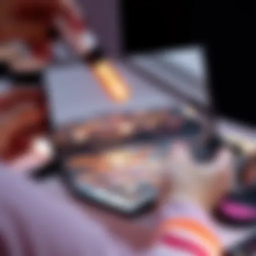 A person carefully depotting a Flower Knows makeup palette, showcasing the pans being removed and replaced with new products.