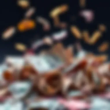 A visual representation of declining currency values with bills losing color and crumbling away