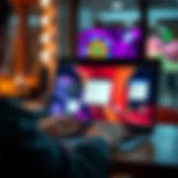 A person using a laptop displaying various desktop applications on a Linux interface, highlighting compatibility across distributions like Ubuntu and others.