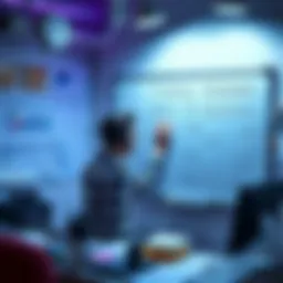 A software developer is brainstorming ideas on a whiteboard, surrounded by digital tools and charts, focusing on improvements for the Solana blockchain.