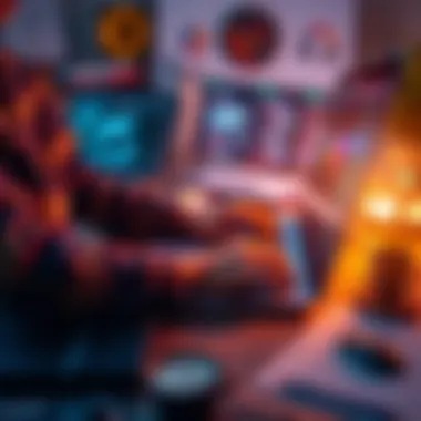 A developer typing code on a laptop surrounded by technology tools and notes, illustrating their role in solving today's challenges.