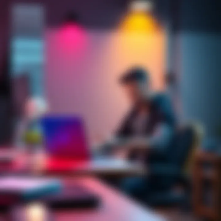 A developer sitting at a desk with a laptop, discussing a donation platform with zero fees.