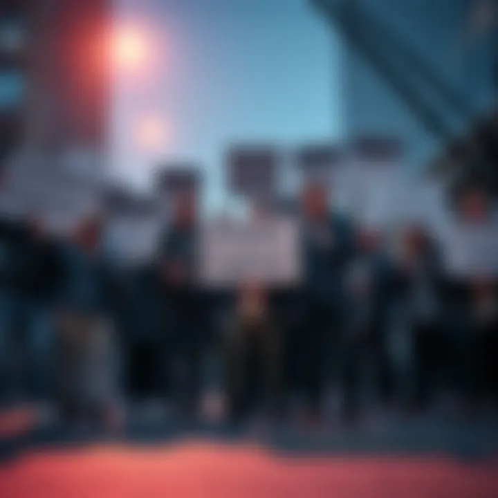 A group of developers holding signs expressing concerns over the US being labeled the 'Crypto Capital' while discussing regulations and innovation