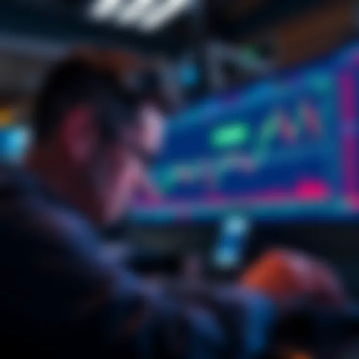A frustrated trader looking at a screen with declining charts and slippage notifications related to on-chain swaps