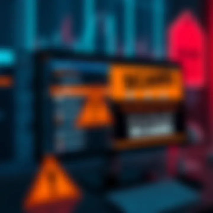 A digital screen displaying a list of tokens with warning signs emphasizing scam alerts, contrasting with a banner showcasing community-driven engagement points.