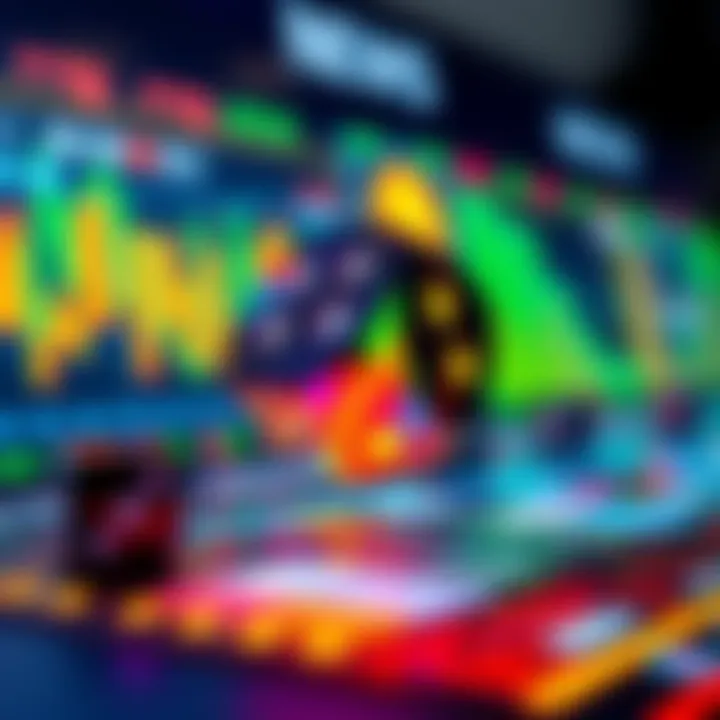 A close-up view of colorful dice rolling on a digital interface showing BIP39 seed generation process. The screen displays a visual representation of entropy being generated from the dice rolls.