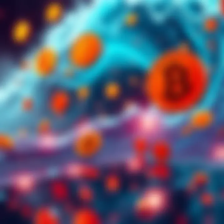Digital Assets at Risk Illustration of falling digital currency symbols with a backdrop of a quantum wave, representing the risk to digital assets during the great quantum migration.