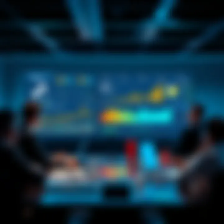 A business meeting showing charts and graphs related to digital assets on a screen, highlighting their importance in today's market.