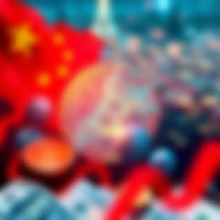 Visual representation of the digital Yuan against a backdrop of the US dollar and global currencies