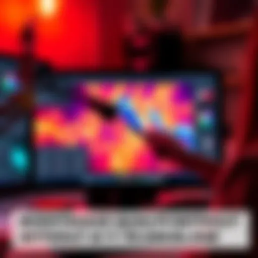 A digital artist adjusting colors and clarity on a computer screen to improve image quality manually.