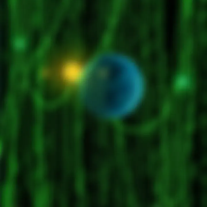 A visual representation of a digital matrix with green code flowing and abstract patterns, symbolizing the concept of reality and perception.