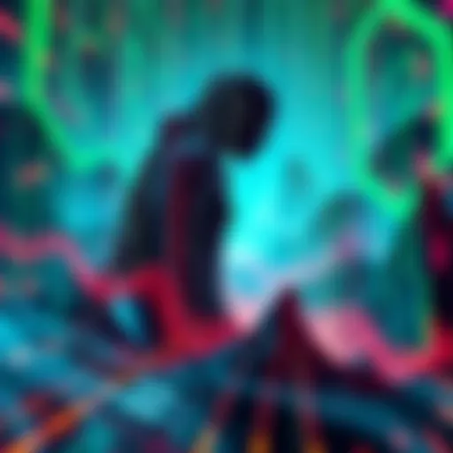 A futuristic digital world with binary code and virtual landscapes, representing the concept of living in a matrix.