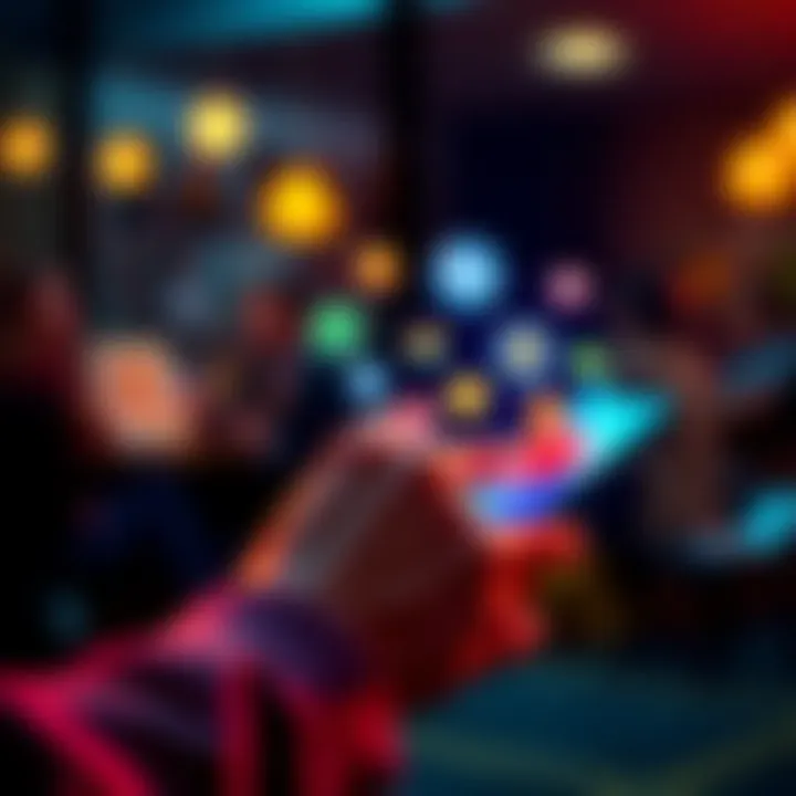 A person using a smartphone to manage digital wallet transactions with various payment icons around them