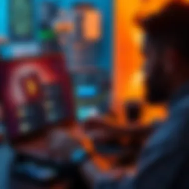 A person working on a laptop while viewing digital wallet applications on the screen, representing wallet restoration processes.