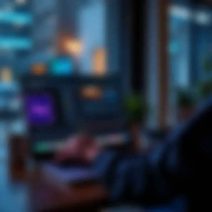 A person working on a laptop, showing Adobe After Effects with notifications being turned off in settings.