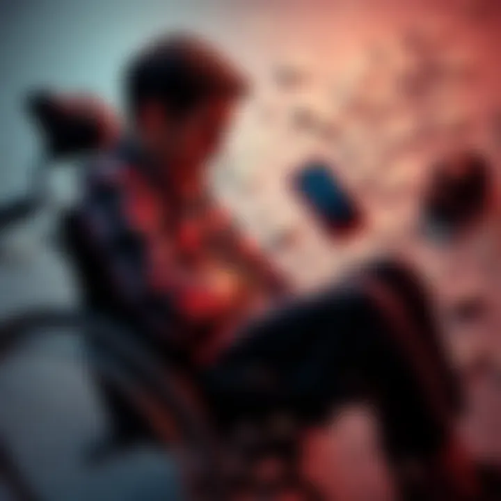 A Disabled User Seeking Help After Financial Loss A heartbroken individual in a wheelchair showing distress over financial loss, with a backdrop of a broken smartphone and scattered bills.